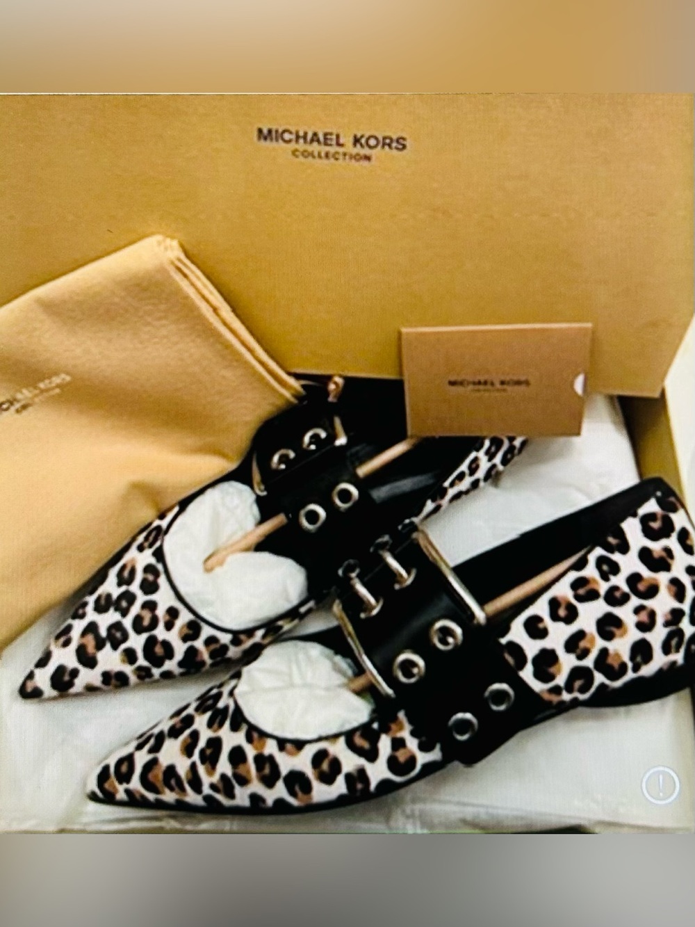 🤎Michael Kors Collections🖤 Maude Runway~Hair Calf Pointed Mary Jane Flats~NIB